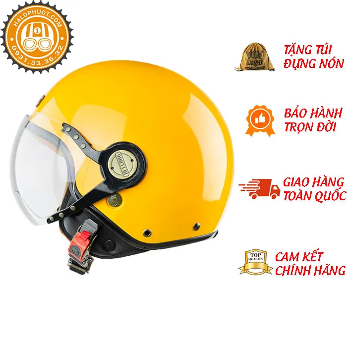 Mũ bảo hiểm 3/4 Bulldog POM Vàng (Tặng khóa số)