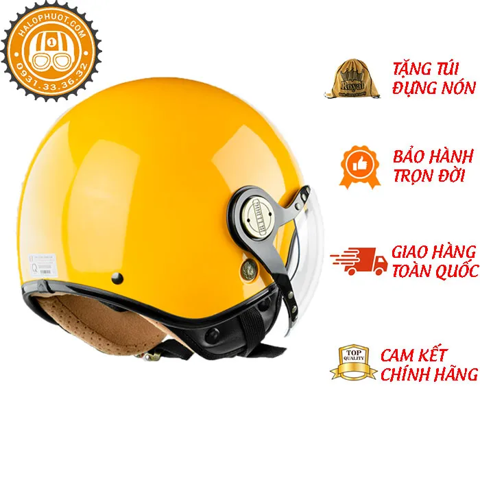 Mũ bảo hiểm 3/4 Bulldog POM Vàng (Tặng khóa số)