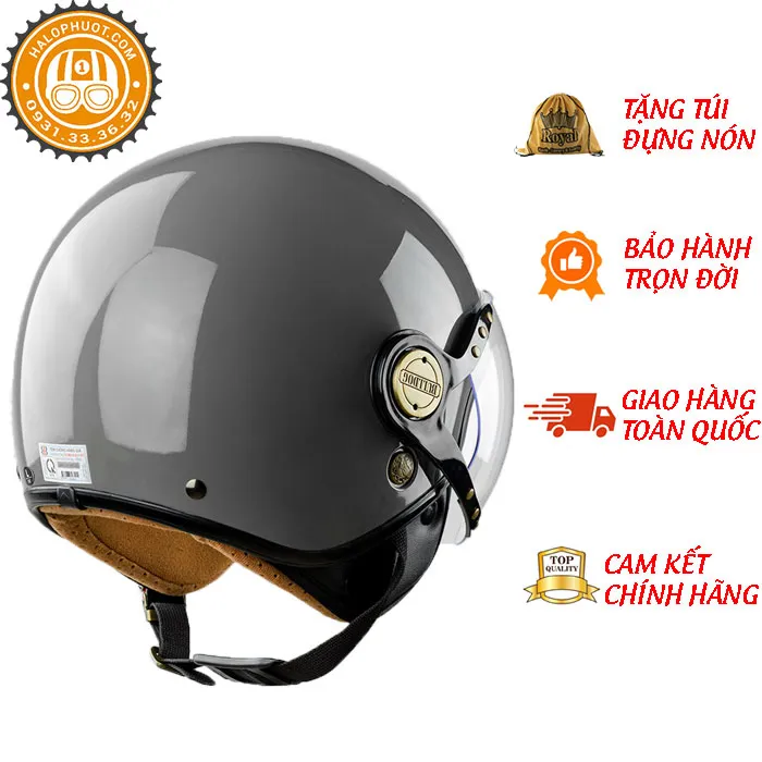 Mũ bảo hiểm 3/4 Bulldog POM Xám (Tặng khóa số)