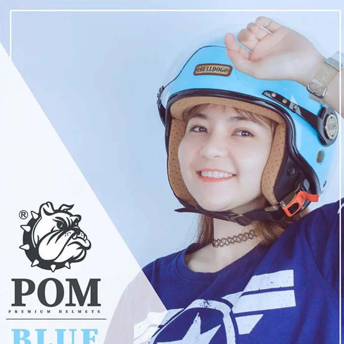 Mũ bảo hiểm 3/4 Bulldog POM Xanh Dương (Tặng khóa số)