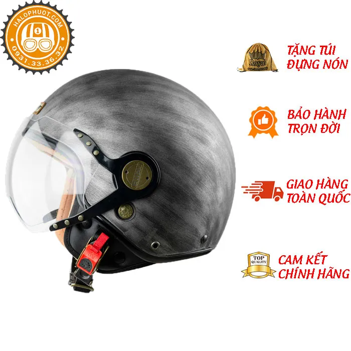 Mũ bảo hiểm 3/4 Bulldog POM Xước Bạc (Tặng khóa số)