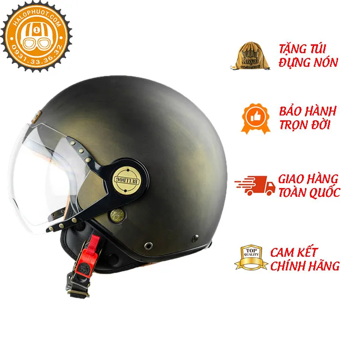 Mũ bảo hiểm 3/4 Bulldog POM Xước Đồng (Tặng khóa số)