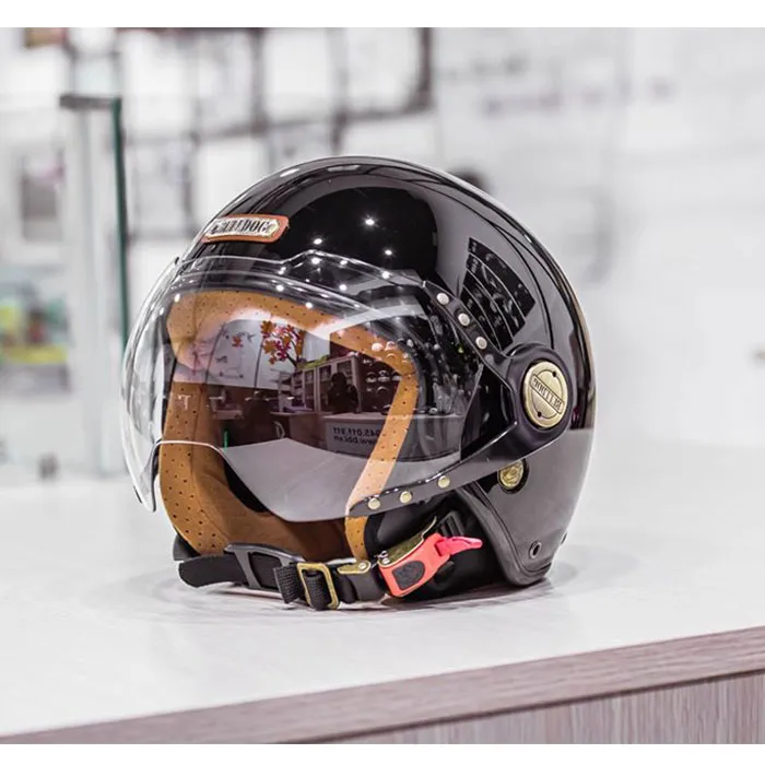 Mũ bảo hiểm 3/4 Bulldog POM Đen Bóng (Tặng khóa nón)