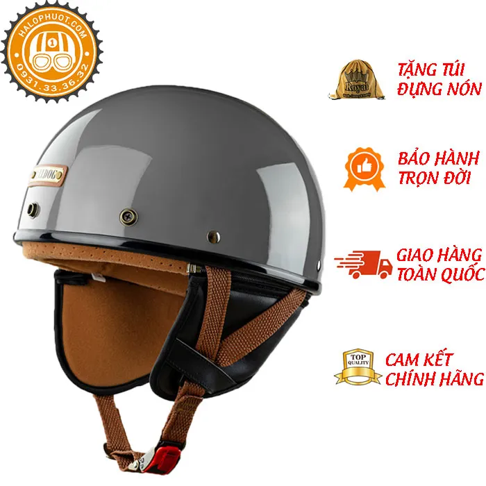 Nón nửa đầu Bulldog PUG Xám