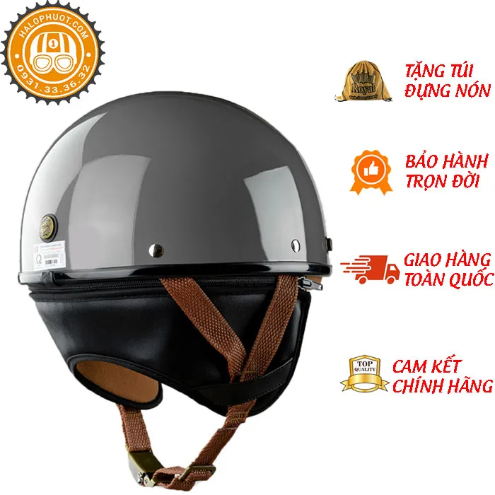 Nón nửa đầu Bulldog PUG Xám