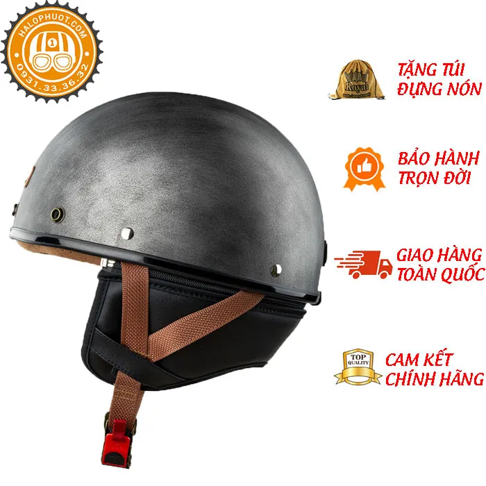 Nón nửa đầu Bulldog PUG Xước Bạc