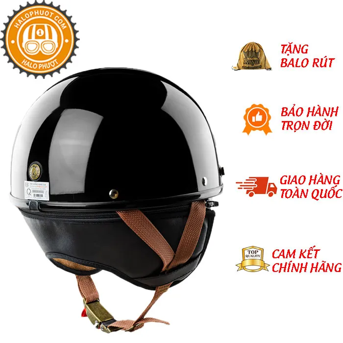 Nón nửa đầu Bulldog PUG Đen Bóng