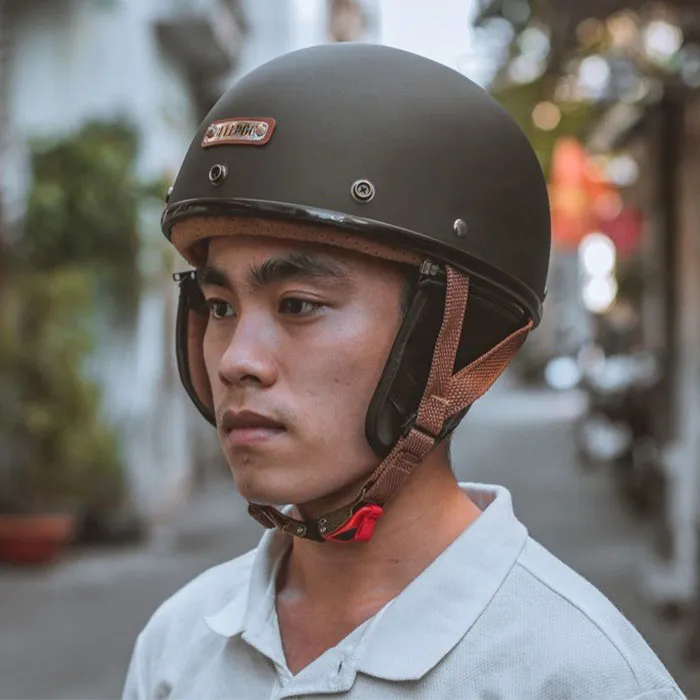 Nón nửa đầu Bulldog PUG Đen Nhám