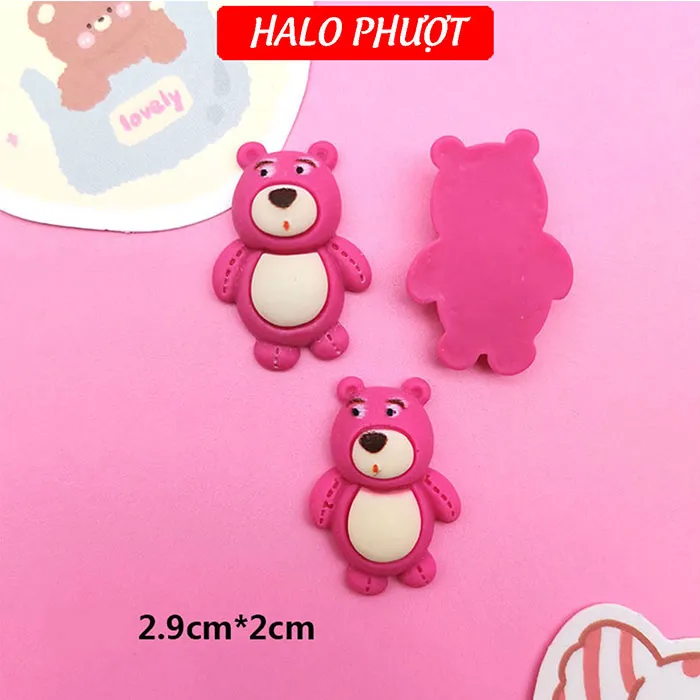 (Tặng keo) Set 10 CHARM 3D Gấu Dâu làm jibbitz , trang trí, charm gắn nón, charm điện thoại..