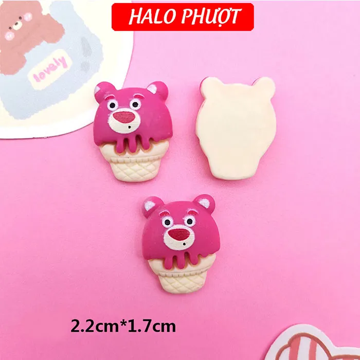 (Tặng keo) Set 10 CHARM 3D Gấu Dâu làm jibbitz , trang trí, charm gắn nón, charm điện thoại..