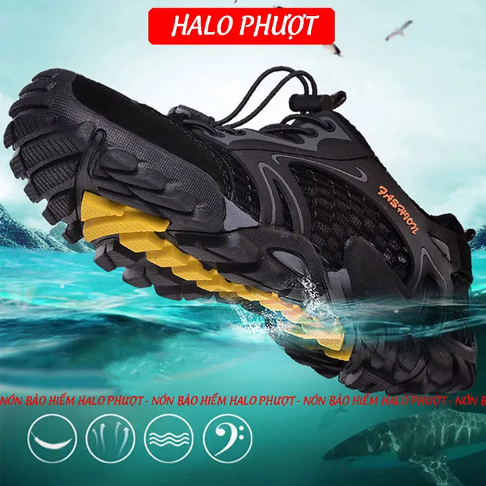 Giày phượt Trekking, leo núi, đi biển... siêu bám, nhanh khô - Màu Đen Drift 01
