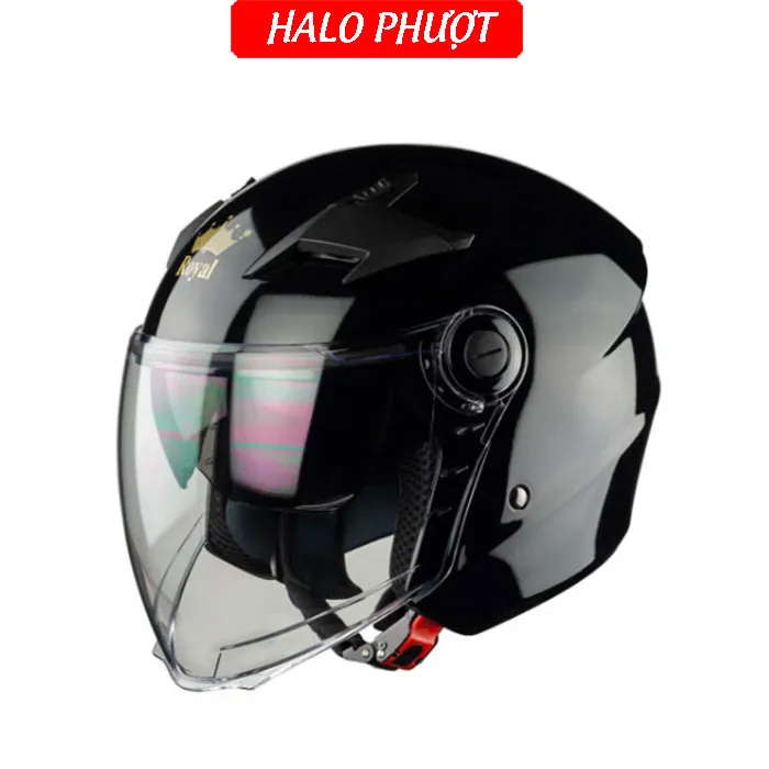 ( Tặng Tem KYT ) Nón bảo hiểm 3/4 2 kính Royal M268 - Đen Bóng