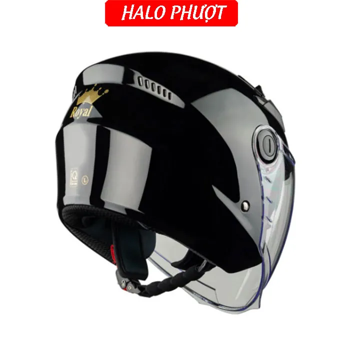 ( Tặng Tem KYT ) Nón bảo hiểm 3/4 2 kính Royal M268 - Đen Bóng