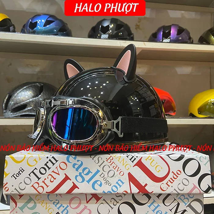 Nón nửa đầu Napoli PUG Harley (Đen Bóng)