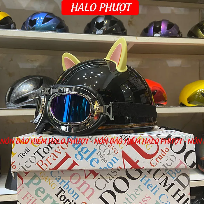 Nón nửa đầu Napoli PUG Harley (Đen Bóng)
