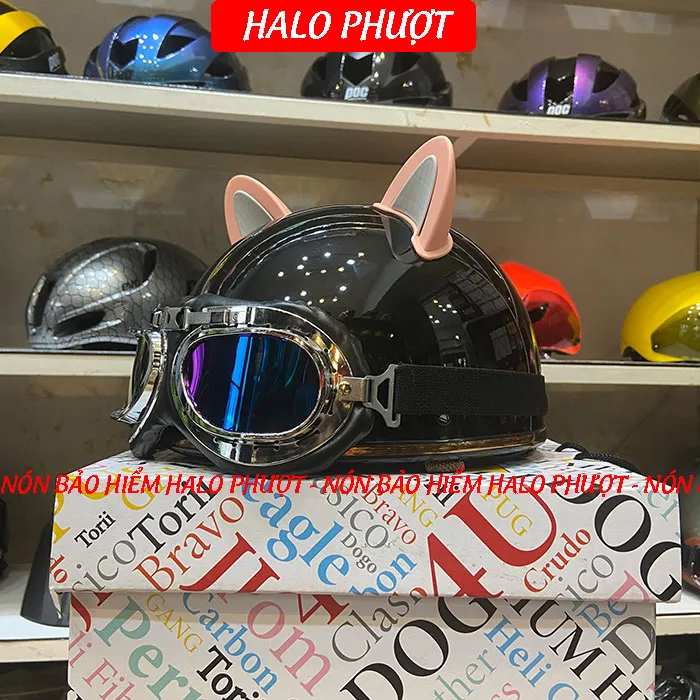 Nón nửa đầu Napoli PUG Harley (Đen Bóng)