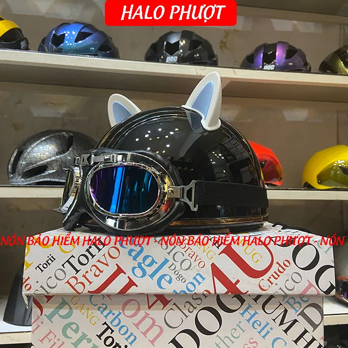 Nón nửa đầu Napoli PUG Harley (Đen Bóng)