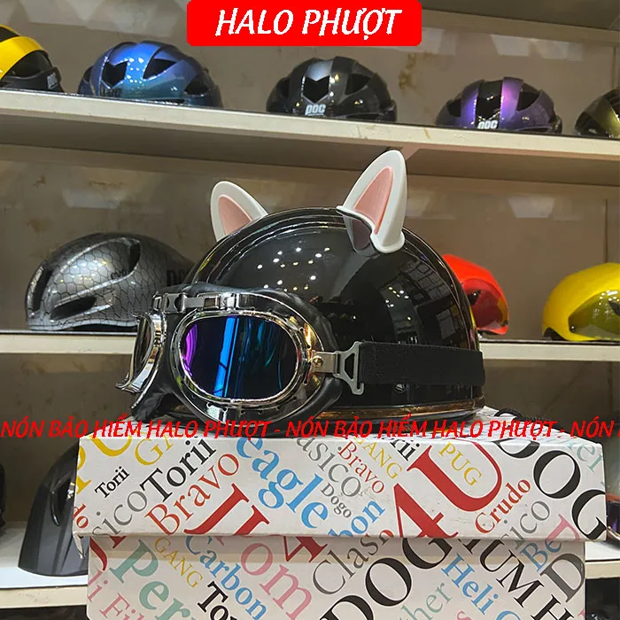 Nón nửa đầu Napoli PUG Harley (Đen Bóng)