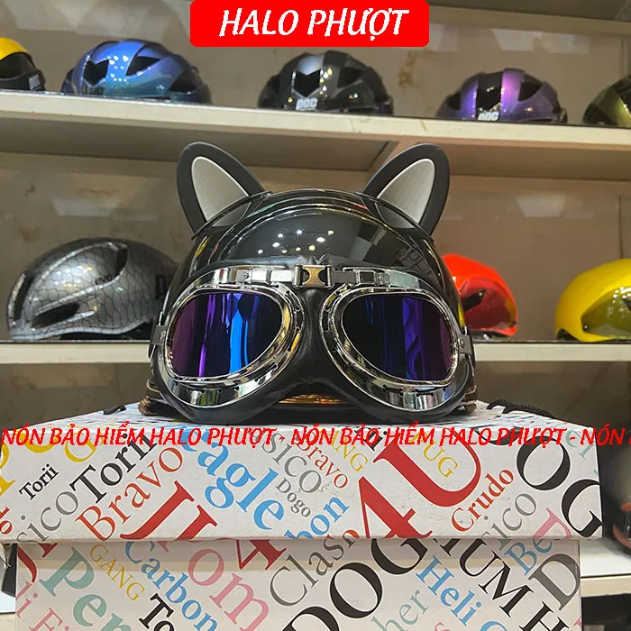 Nón nửa đầu Napoli PUG Harley (Đen Bóng)