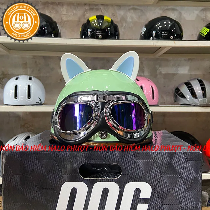 Nón nửa đầu Napoli PUG Harley (Xanh Mint)