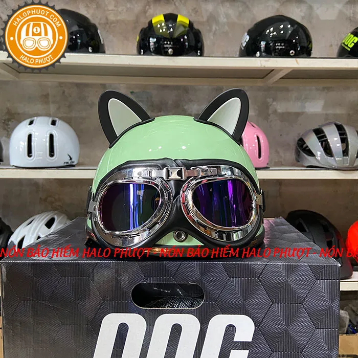 Nón nửa đầu Napoli PUG Harley (Xanh Mint)