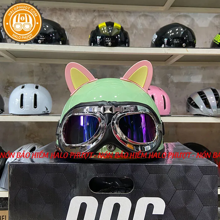 Nón nửa đầu Napoli PUG Harley (Xanh Mint)