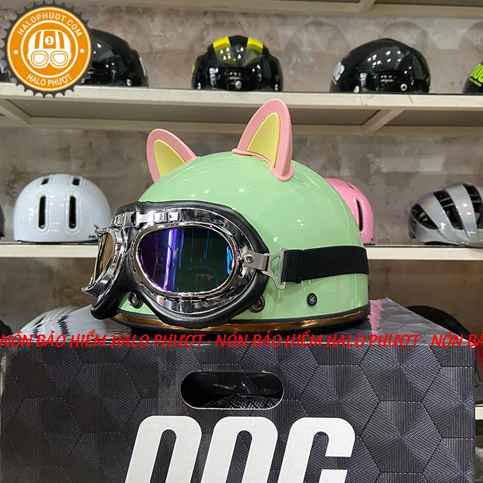 Nón nửa đầu Napoli PUG Harley (Xanh Mint)