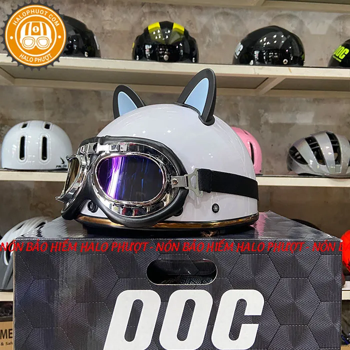 Nón nửa đầu Napoli PUG Harley (Trắng Bóng)
