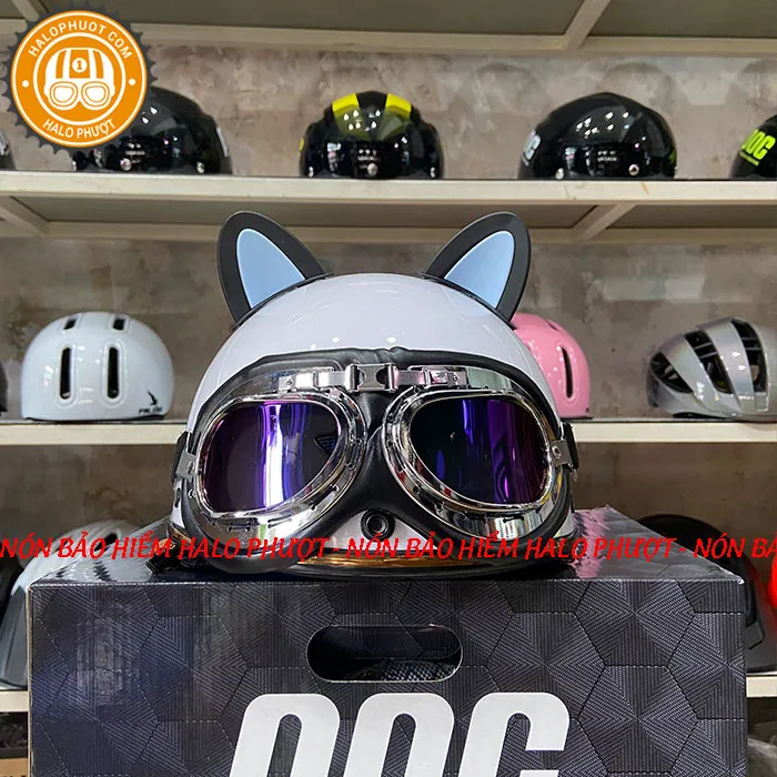 Nón nửa đầu Napoli PUG Harley (Trắng Bóng)