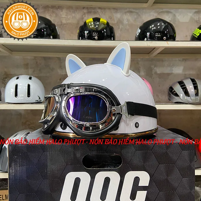 Nón nửa đầu Napoli PUG Harley (Trắng Bóng)