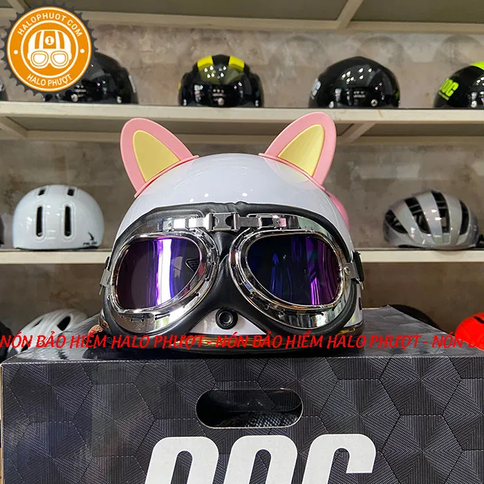 Nón nửa đầu Napoli PUG Harley (Trắng Bóng)
