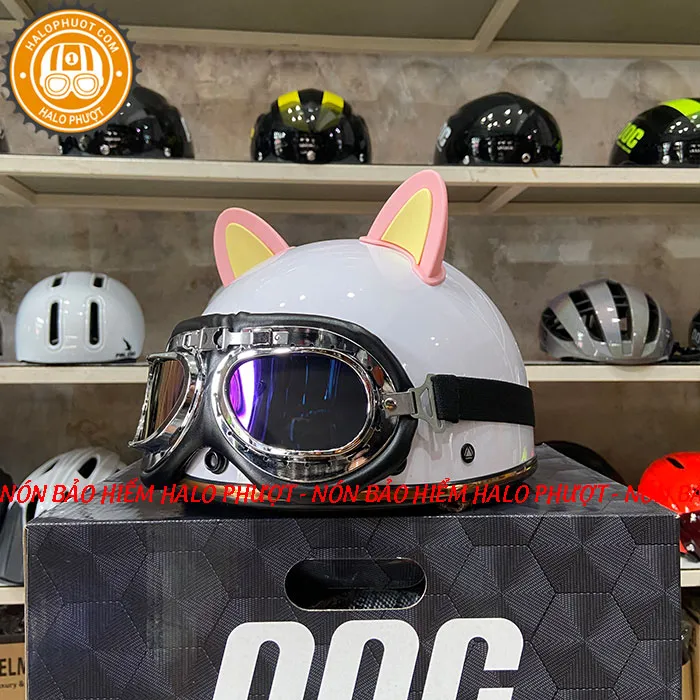 Nón nửa đầu Napoli PUG Harley (Trắng Bóng)