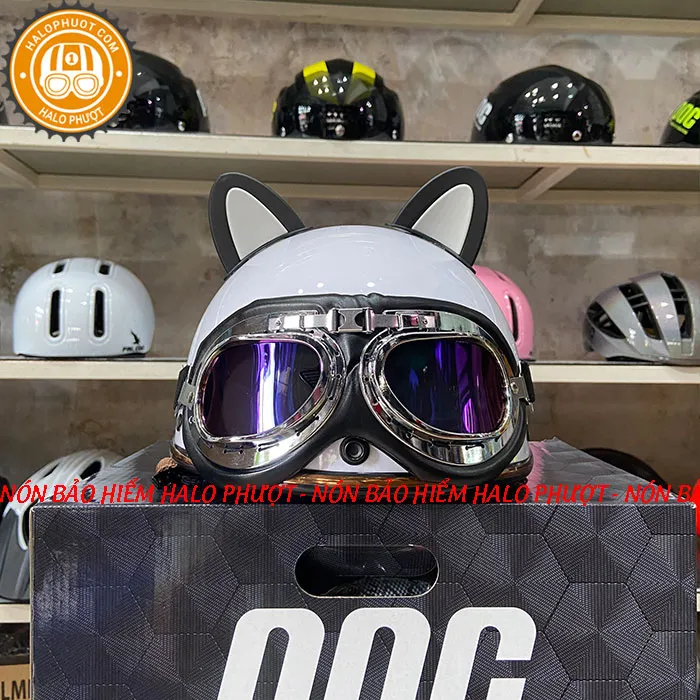 Nón nửa đầu Napoli PUG Harley (Trắng Bóng)