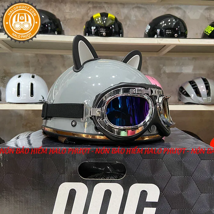 Nón nửa đầu Napoli PUG Harley (Xám Bóng)