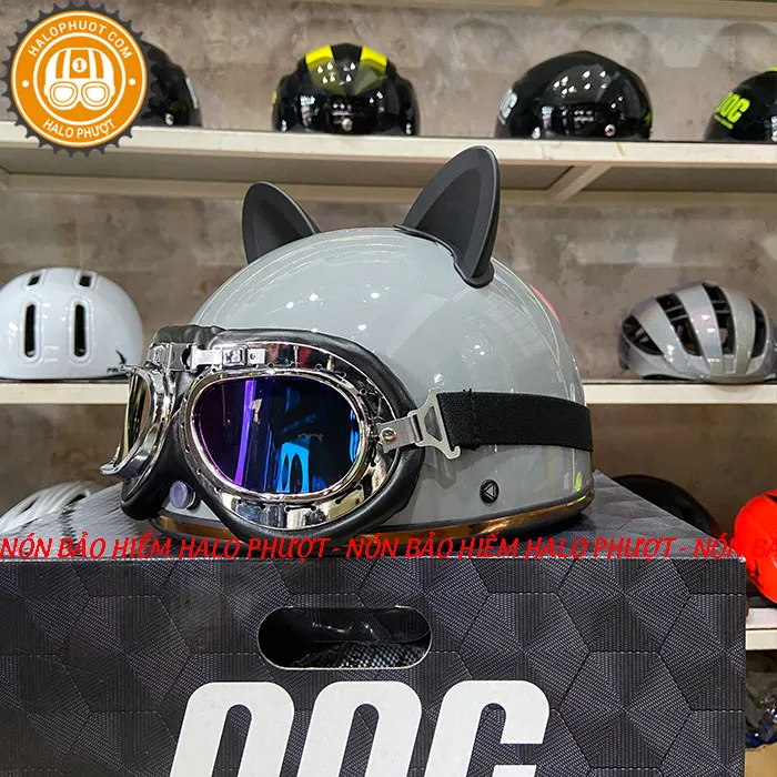 Nón nửa đầu Napoli PUG Harley (Xám Bóng)