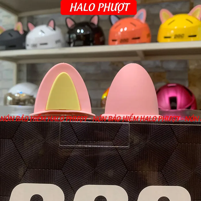Tai Mèo 2 có đế màu gắn nón bảo hiểm - Hồng Vàng