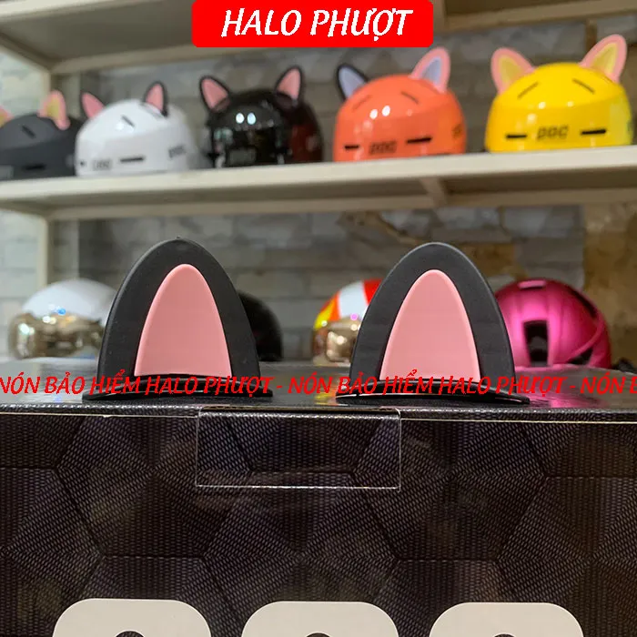 Tai Mèo 2 có đế màu gắn nón bảo hiểm - Đen Hồng
