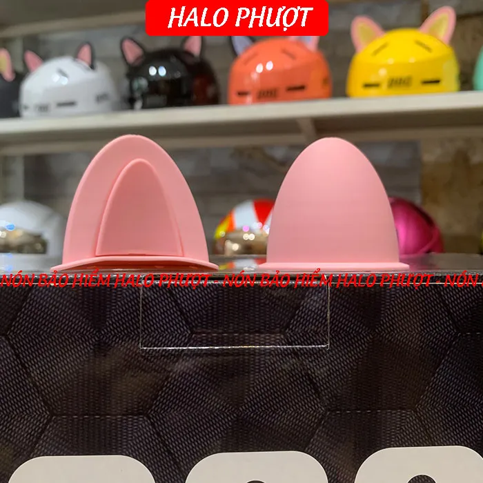 Tai Mèo 2 có đế màu gắn nón bảo hiểm - Hồng Hồng