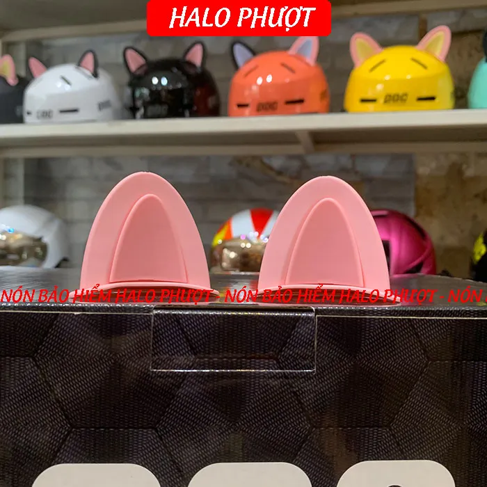 Tai Mèo 2 có đế màu gắn nón bảo hiểm - Hồng Hồng