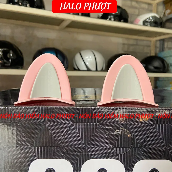 Tai Mèo 2 có đế màu gắn nón bảo hiểm - Hồng Xám