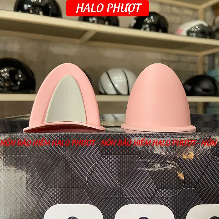 Tai Mèo 2 có đế màu gắn nón bảo hiểm - Hồng Xám