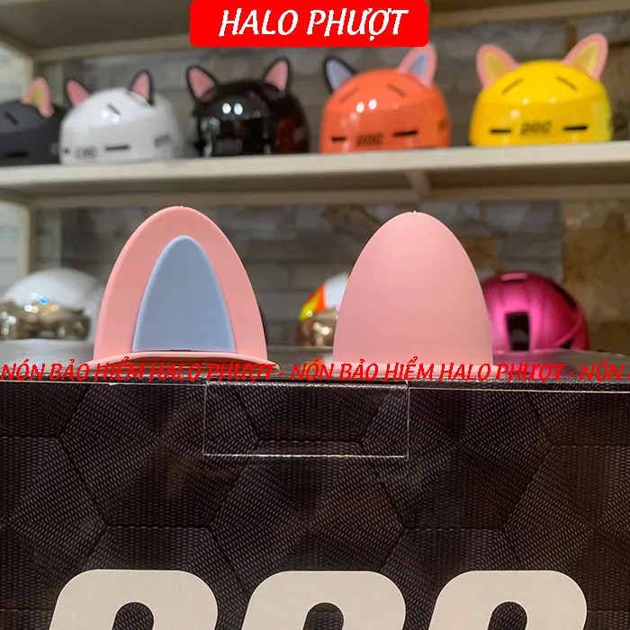 Tai Mèo 2 có đế màu gắn nón bảo hiểm - Hồng Xanh