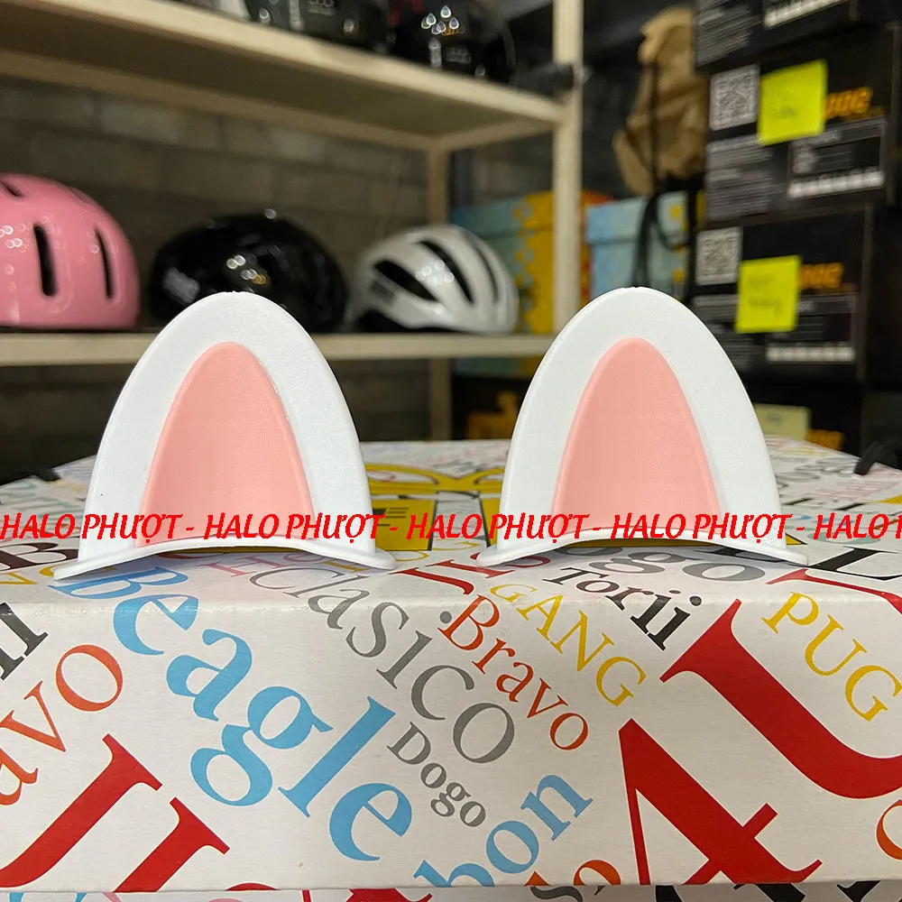 Tai Mèo 2 có đế màu gắn nón bảo hiểm - Trắng Hồng