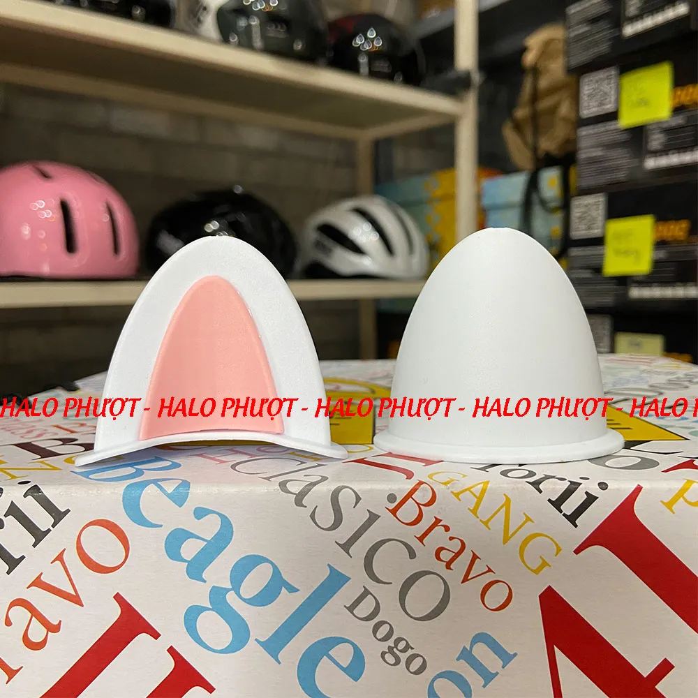 Tai Mèo 2 có đế màu gắn nón bảo hiểm - Trắng Hồng