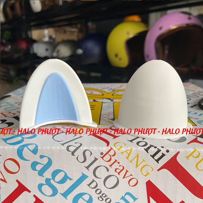 Tai Mèo 2 có đế màu gắn nón bảo hiểm - Trắng Xanh