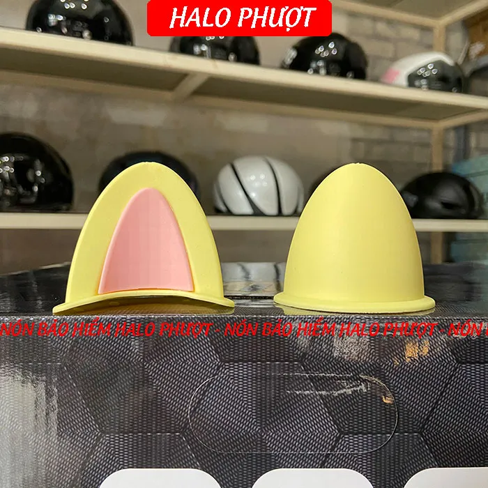 Tai Mèo 2 có đế màu gắn nón bảo hiểm - Vàng Hồng