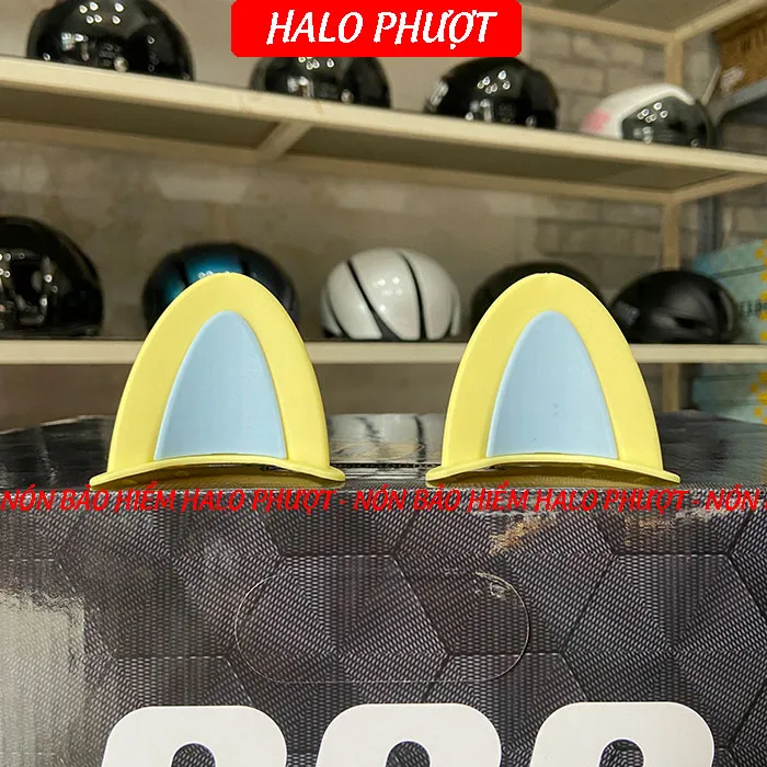 Tai Mèo 2 có đế màu gắn nón bảo hiểm - Vàng Xanh