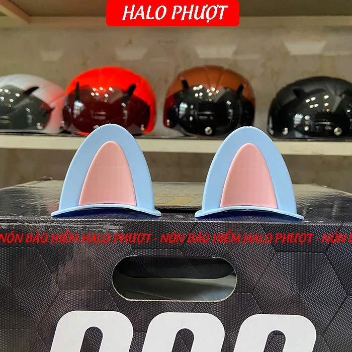 Tai Mèo 2 có đế màu gắn nón bảo hiểm - Xanh Hồng