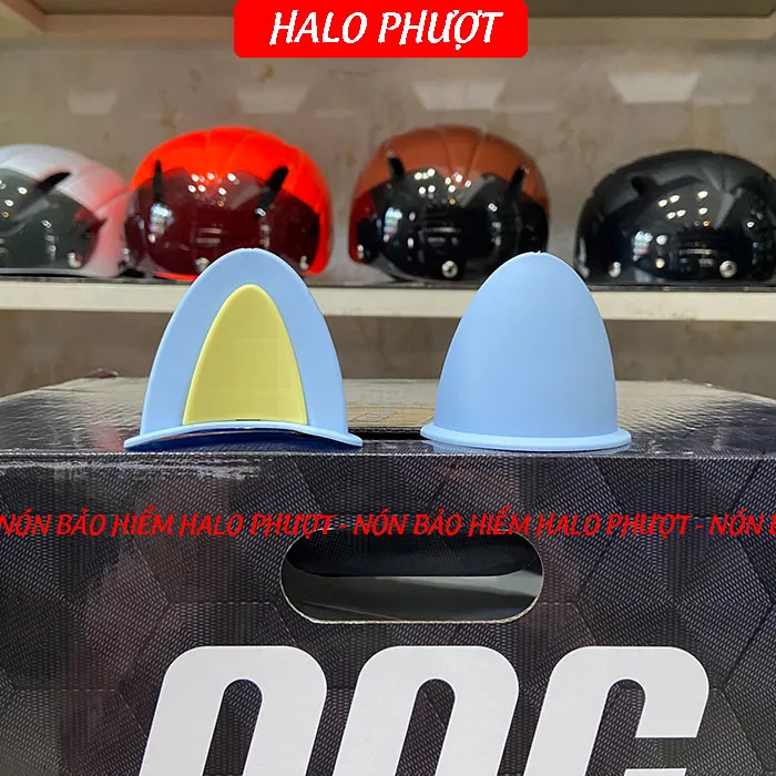 Tai Mèo 2 có đế màu gắn nón bảo hiểm - Xanh Vàng