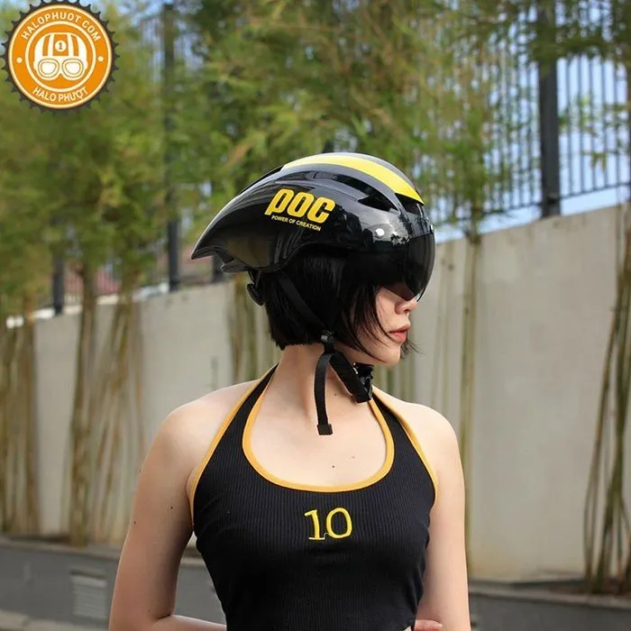 Nón POC P01 Đen Bóng Sọc Vàng